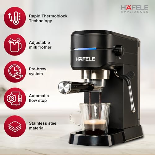 Hafele U-Kaffee Espresso Coffee Machine, 15-Bar Pressure, Removable Water Tank (1L), Single/Double Espresso, Cappuccino & Latte, Thermoblock Technology, 1450 W - Image 4