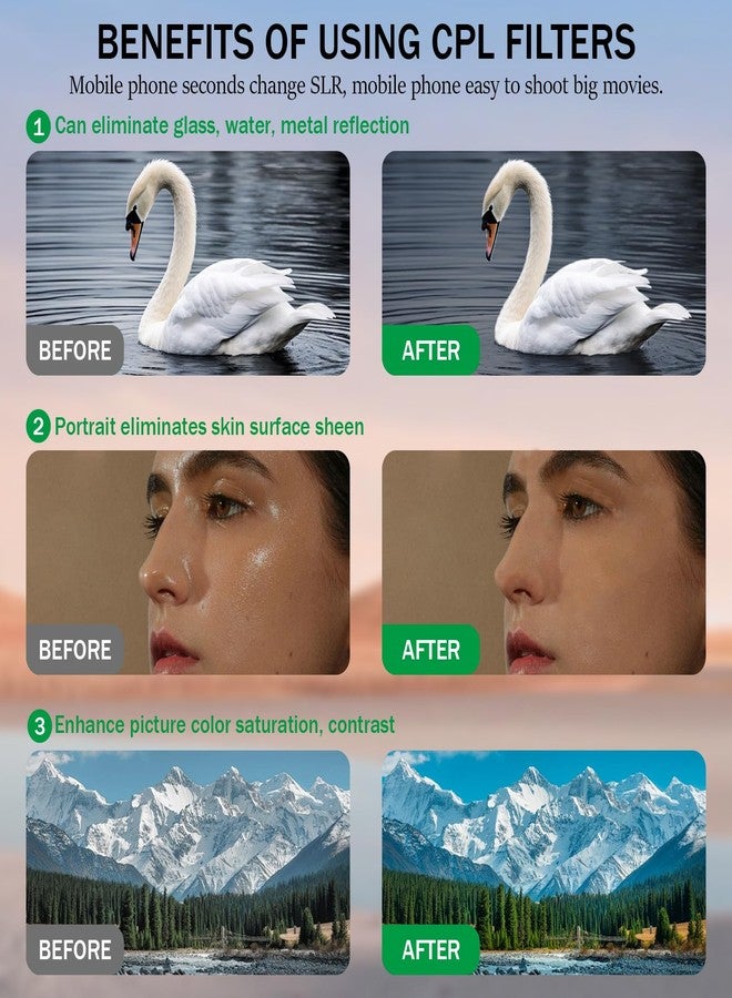 EYSOFT 52mm Clip-on CPL Phone Camera Lens Filter Kit, Circular Polarizer Polarizing Filter Compatible with iPhone 16 15 14 13 12 11,Upgrade Smartphones Portable Polarizer - Image 3