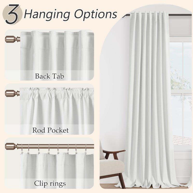 Guken White 100% Blackout Linen Curtains 84 Inch Length 2 Panels Set for Living Room Bedroom Back Tab Thermal Insulated 100% Black Out Drapes Room Darkening Farmhouse Style for Bedroom Curtains 52x84 - Image 5
