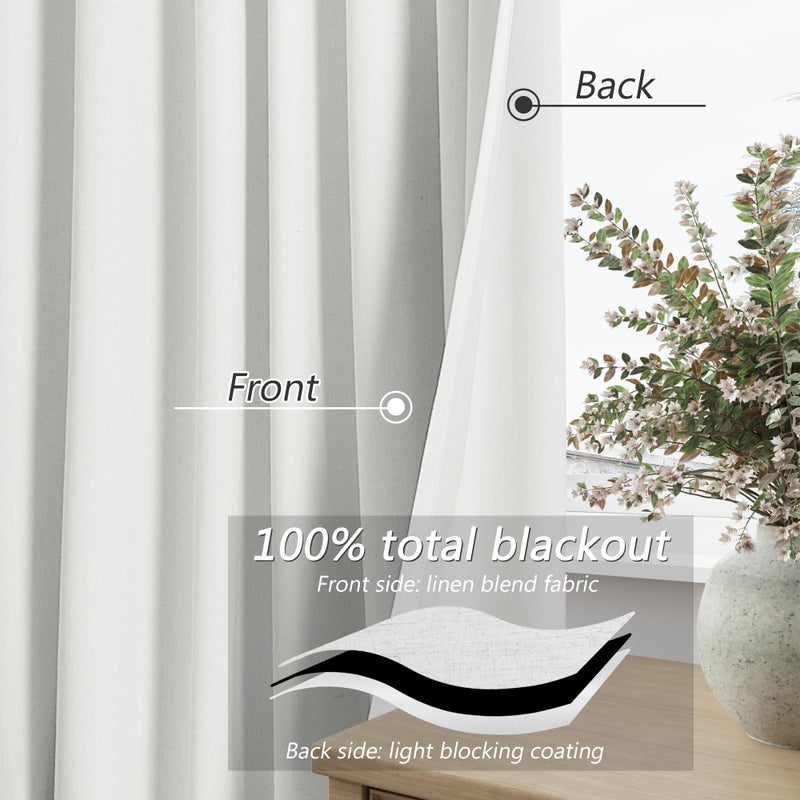 Guken White 100% Blackout Linen Curtains 84 Inch Length 2 Panels Set for Living Room Bedroom Back Tab Thermal Insulated 100% Black Out Drapes Room Darkening Farmhouse Style for Bedroom Curtains 52x84 - Image 3