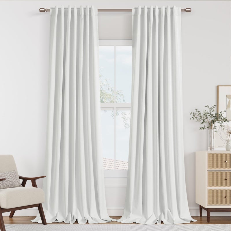 Guken White 100% Blackout Linen Curtains 84 Inch Length 2 Panels Set for Living Room Bedroom Back Tab Thermal Insulated 100% Black Out Drapes Room Darkening Farmhouse Style for Bedroom Curtains 52x84 - Image 1
