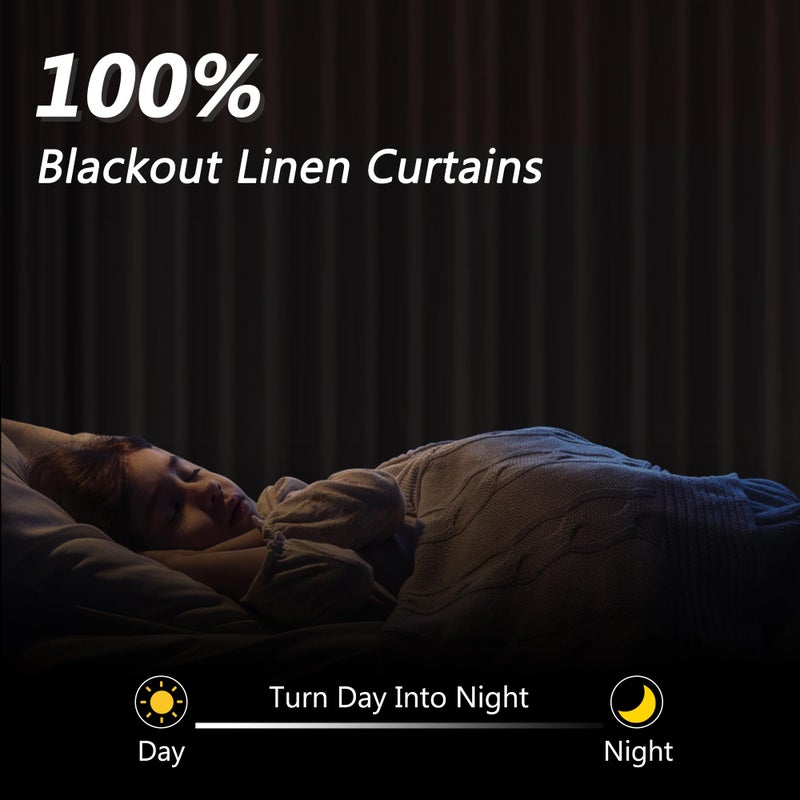 Guken White 100% Blackout Linen Curtains 84 Inch Length 2 Panels Set for Living Room Bedroom Back Tab Thermal Insulated 100% Black Out Drapes Room Darkening Farmhouse Style for Bedroom Curtains 52x84 - Image 2