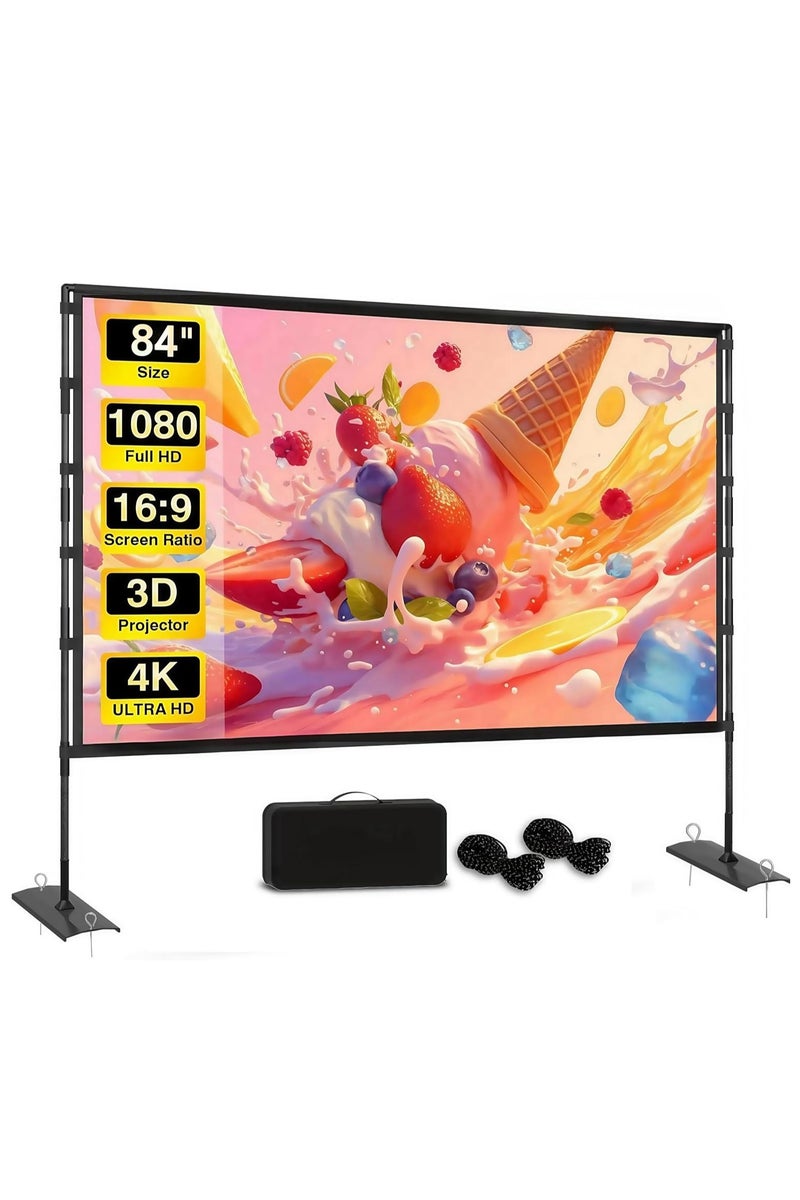 FlashHawk 84inch Portable Projector Screen and Stand 16:9 4K HD Projections Screen with Carry Bag for Indoor Outdoor Home Theater Backyard Cinema Camping  - Image 1