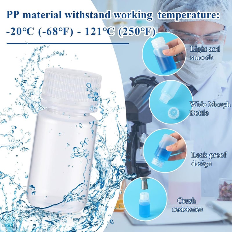 Tatuo 12 Pcs 1oz 30ml Polypropylene Wide Mouth Reagent Bottle Plastic Sample Bottles with Screw Caps Translucent PP Sample Containers with Lid for Liquids, Laboratory, Classroom, or Storage at Home Solid anti-deform - Image 3