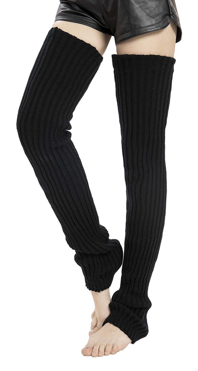Leotruny Women's Winter Thick Knit Extra Long Thigh High Leg Warmers (C01-Black) - Image 1