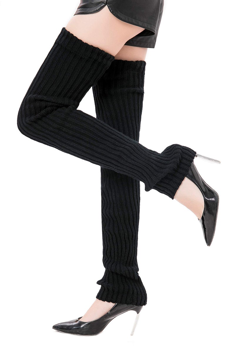 Leotruny Women's Winter Thick Knit Extra Long Thigh High Leg Warmers (C01-Black) - Image 3