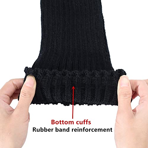 Leotruny Women's Winter Thick Knit Extra Long Thigh High Leg Warmers (C01-Black) - Image 5