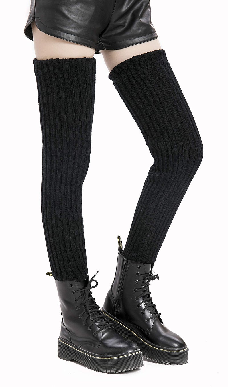 Leotruny Women's Winter Thick Knit Extra Long Thigh High Leg Warmers (C01-Black) - Image 2
