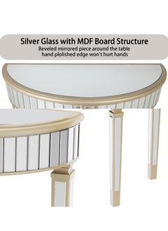 90x35cm  Half Moon Glass Console Table Mirrored Finish Semi-Circle Table Top Entryway Decorative Desk with Golden Frame Glass Side Panels 3 Legs for Living Room Bedroom Hallway Display - pzsku/Z9736684B104F2D40A8F7Z/45/_/1722418894/63501215-1bfc-4140-a9b2-bc499fbea8af