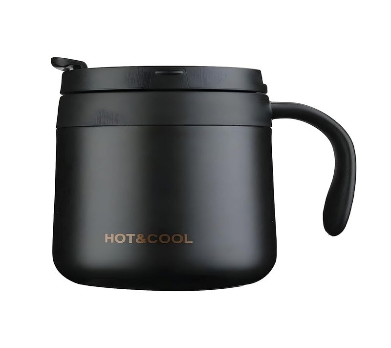 DHVSAM 350 ML Stainless Steel Coffee Mug Cup with Lid and Handle Double Wall Vacuum Insulated Coffee Tumbler Reusable and Durable Travel Coffee Cup Thermal Cup Powder Coated Black - Image 1