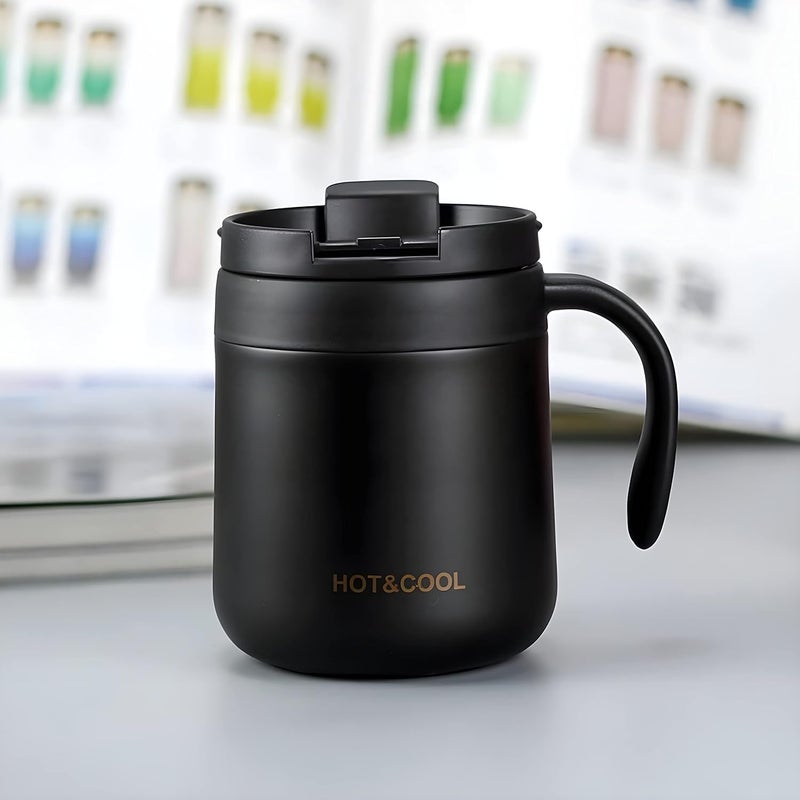 DHVSAM 350 ML Stainless Steel Coffee Mug Cup with Lid and Handle Double Wall Vacuum Insulated Coffee Tumbler Reusable and Durable Travel Coffee Cup Thermal Cup Powder Coated Black - Image 5