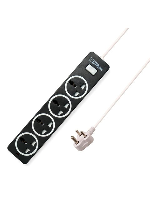 EMBOX 10A Extension Board with Master SwitchExtension Cord with 4 Universal SocketsSpike Guard with Safety Shutter and LED Indicator1500W Black5 Meter Cable