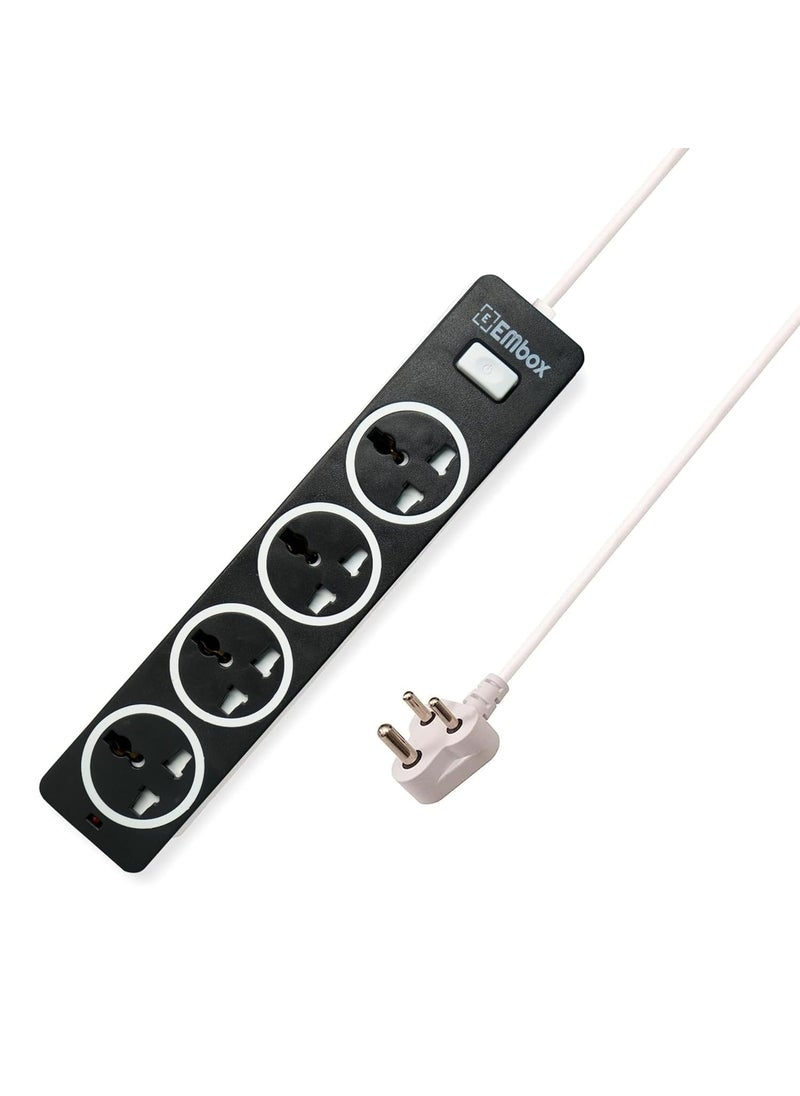EMBOX EMBOX 10A Extension Board with Master SwitchExtension Cord with 4 Universal SocketsSpike Guard with Safety Shutter and LED Indicator1500W Black5 Meter Cable  - Image 1