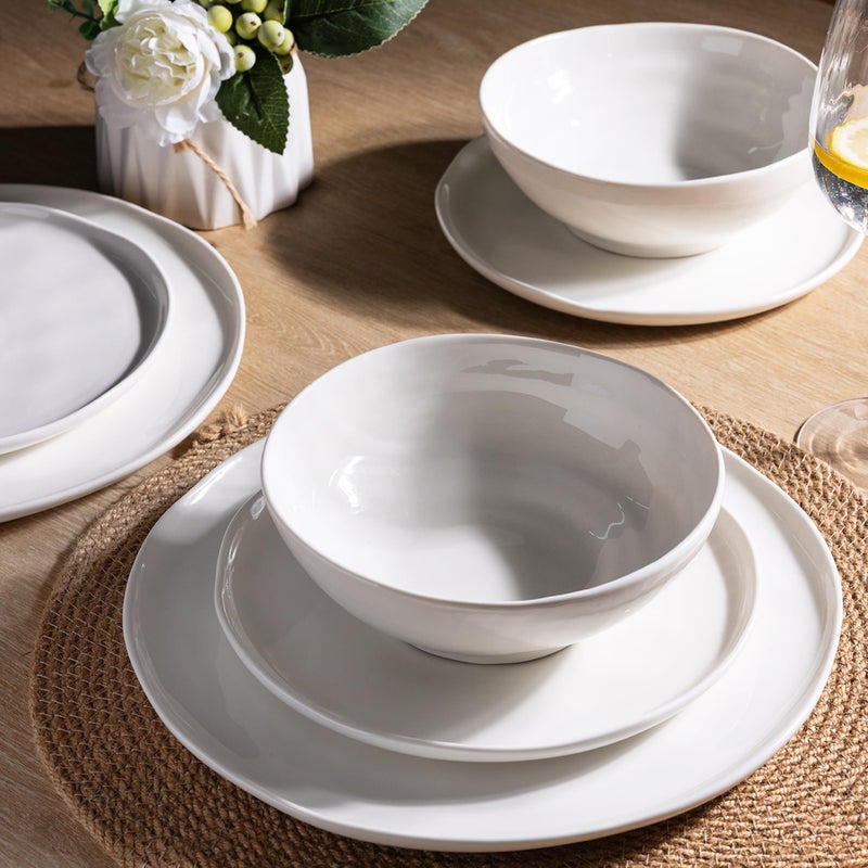 LERATIO Ceramic Dinnerware Sets for 8,Porcelain Plates and Bowls Sets with Wavy Edge, Oven &Microwave & Dishwasher &Safe,Light Weight & Scratch Resistant Dishes Sets-Service for 8 (24pcs) Peal White - Image 3