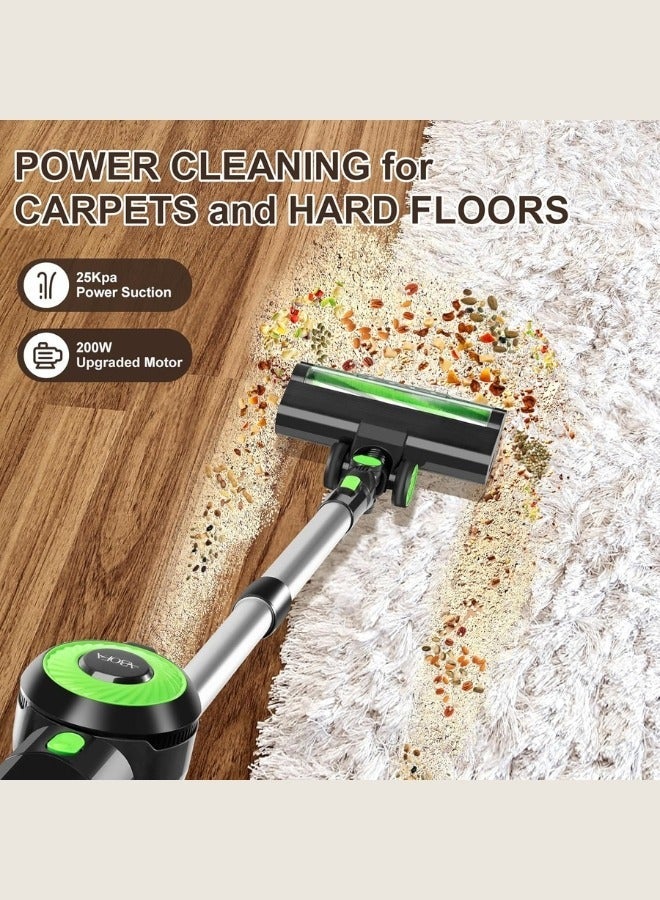 Denx Cordless Vacuum Cleaner, 8-in-1 Stick Vacuum Cleaner with Super Suction, 10Kpa Powerful Suction Vacuum with 35 Mins Runtime Detachable Battery, Vacuum Cleaners for Hardwood Floor Pet Hair Green - Image 3