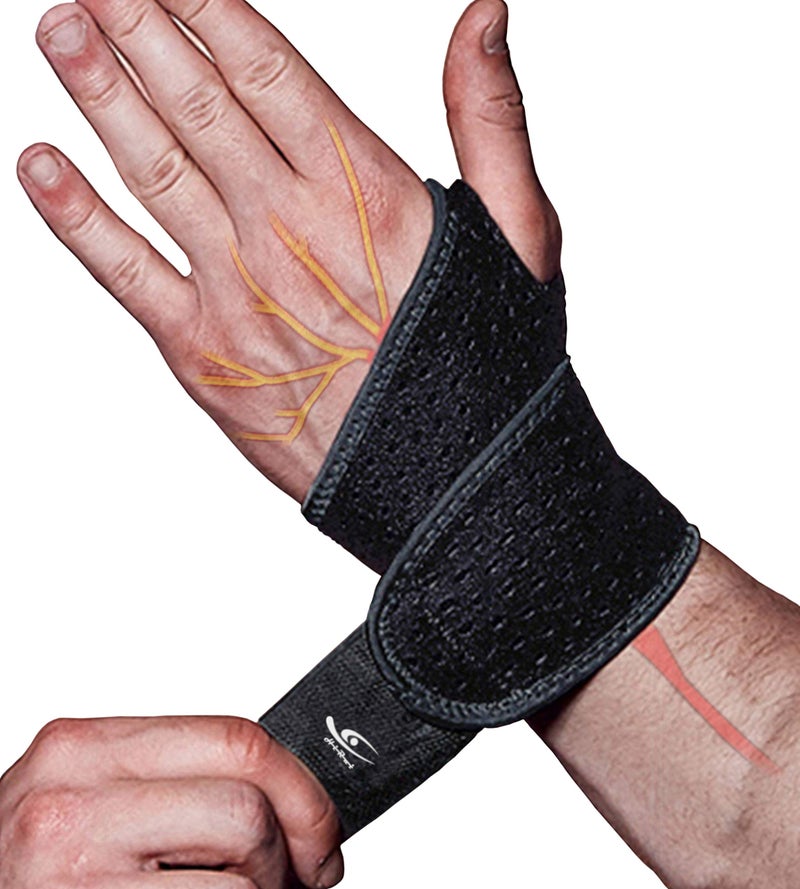 HiRui 2 Pack Wrist Compression Strap and Wrist Brace Sport Wrist Support for Fitness Weightlifting Tendonitis Carpal Tunnel Arthritis Pain ReliefWear AnywhereAdjustable Black