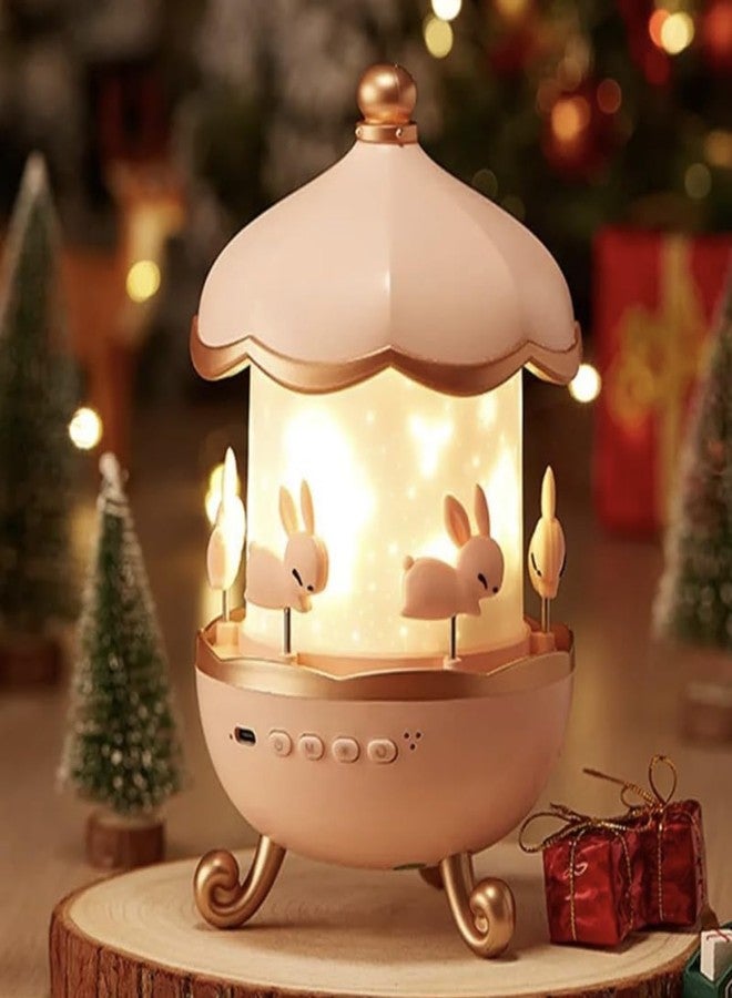 Richtots Premium Bunny Carousel Night Light Projector, 6 Set Films Rotating LED Lamp, Star Projection Light for A Magical Nursery Atmosphere, Rotatable Rabbit Night Lamp for Kids Room Decor - Image 1