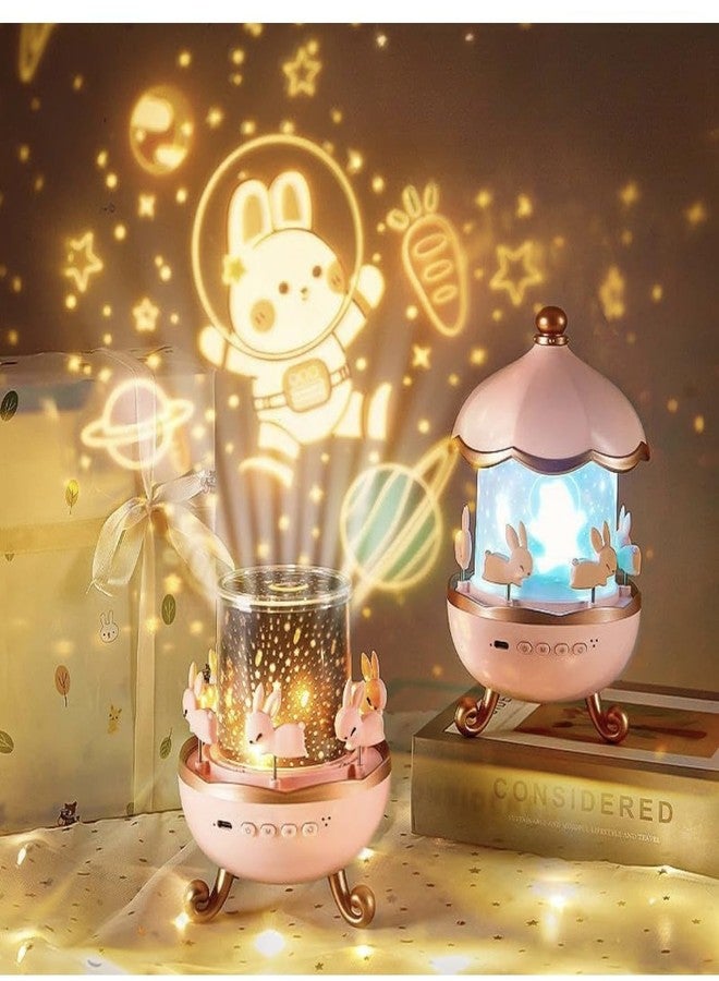 Richtots Premium Bunny Carousel Night Light Projector, 6 Set Films Rotating LED Lamp, Star Projection Light for A Magical Nursery Atmosphere, Rotatable Rabbit Night Lamp for Kids Room Decor - Image 2