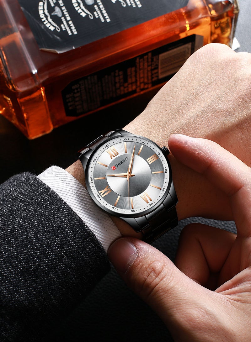 Men's Waterproof Stainless Steel BAnd Casual Quartz Watch 8383 - 44 mm - Black - Image 3