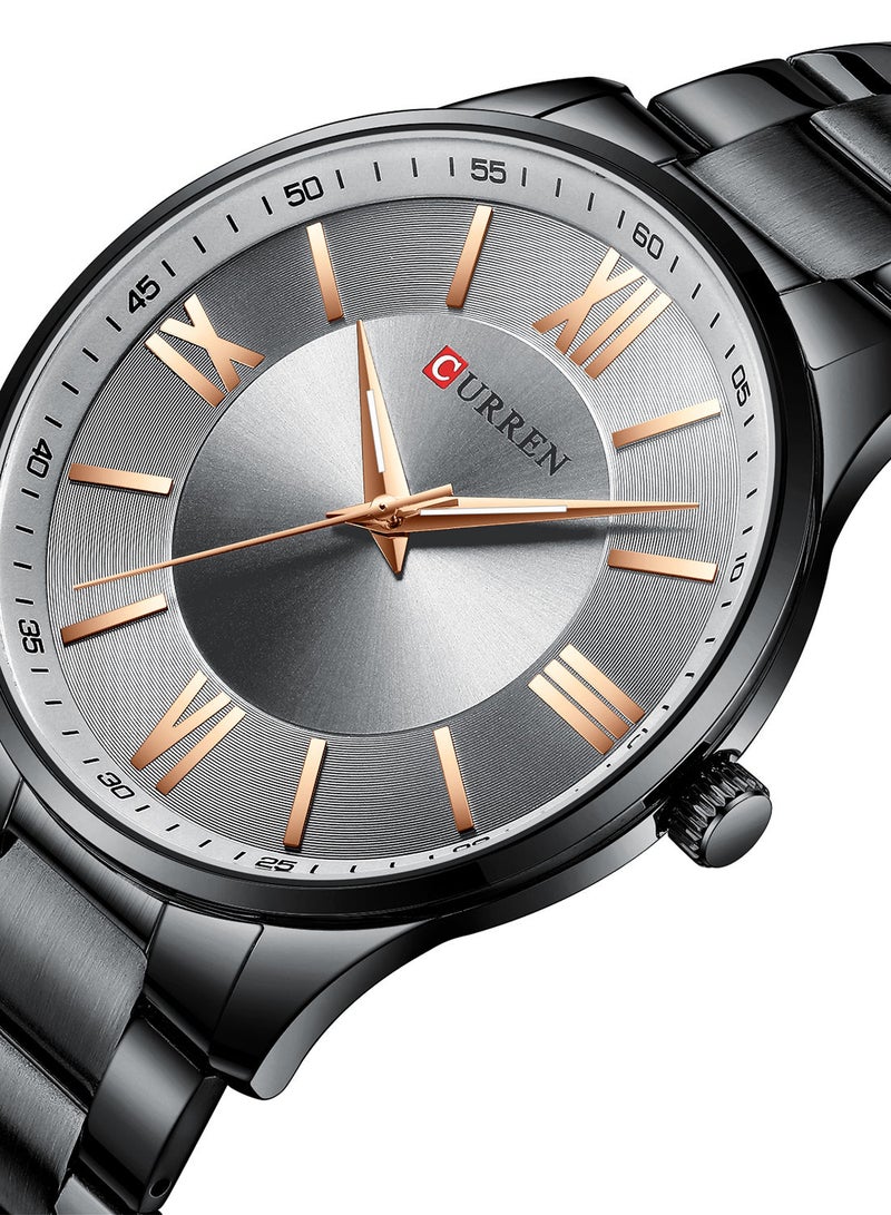 Men's Waterproof Stainless Steel BAnd Casual Quartz Watch 8383 - 44 mm - Black - Image 2