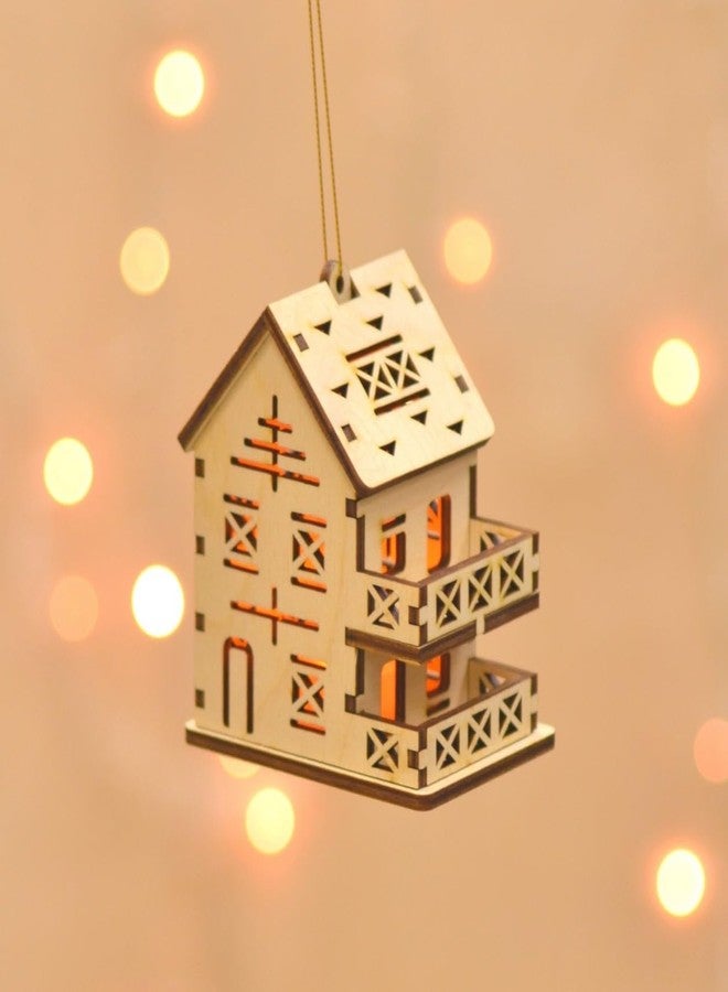 Raystar™ DIY Wooden House LED Tea Light Holder, Christmas Decorative Lantern, Hanging Holder (5 House) - Image 3