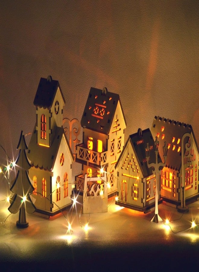 Raystar™ DIY Wooden House LED Tea Light Holder, Christmas Decorative Lantern, Hanging Holder (5 House) - Image 2