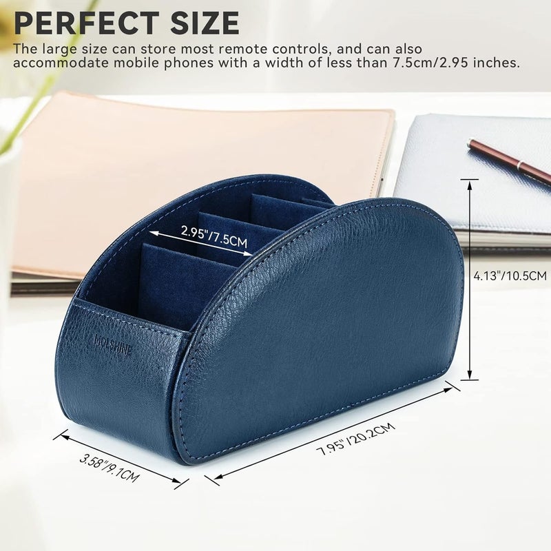 molshine Remote Control Holder with 5 Compartments,Pu Leather Office Organization Storage Caddy Box for Tv Remote ,Heater Controllers,Media Player,Office Supplies,Makeup Brush (Navy Blue) - Image 2