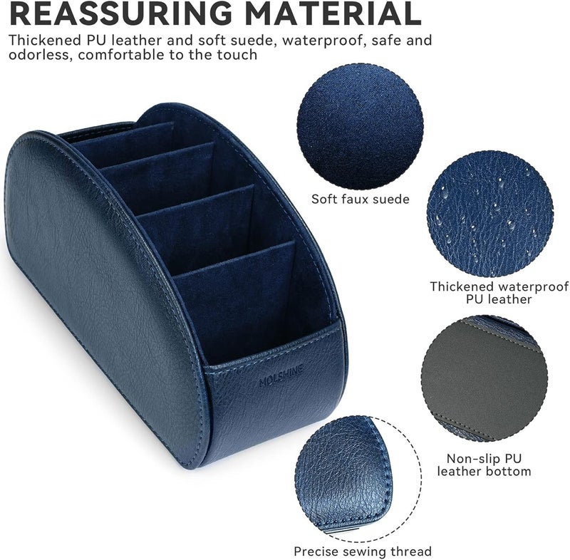 molshine Remote Control Holder with 5 Compartments,Pu Leather Office Organization Storage Caddy Box for Tv Remote ,Heater Controllers,Media Player,Office Supplies,Makeup Brush (Navy Blue) - Image 3