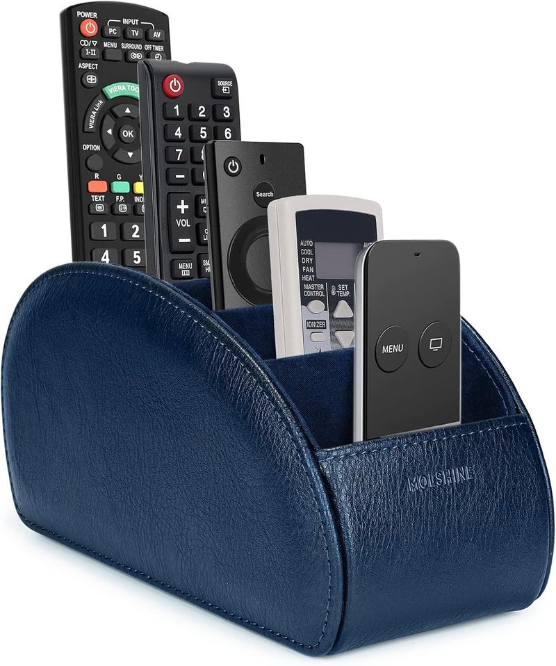 molshine Remote Control Holder with 5 Compartments,Pu Leather Office Organization Storage Caddy Box for Tv Remote ,Heater Controllers,Media Player,Office Supplies,Makeup Brush (Navy Blue) - Image 1