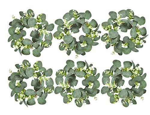 LSKYTOP 6Pcs Eucalyptus Wreath Faux Kitchen Cabinet Wreaths Artificial Greenery Wreath Farmhouse Wreath for Door Wall Window Decor 9InchPC