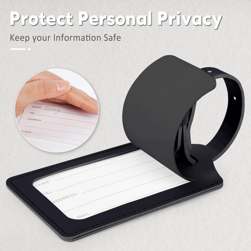 Travelambo Luggage Tags for Suitcases Faux Leather Privacy Protection 2 Pack Bag Tags Travel Accessories Essential, Black - Image 3