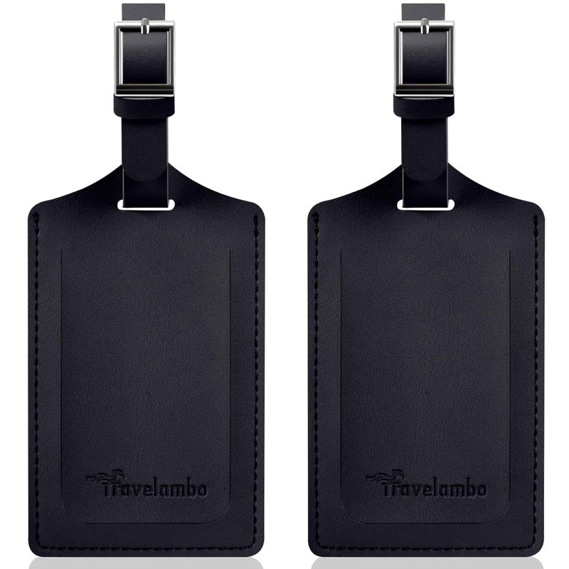 Travelambo Luggage Tags for Suitcases Faux Leather Privacy Protection 2 Pack Bag Tags Travel Accessories Essential, Black - Image 1