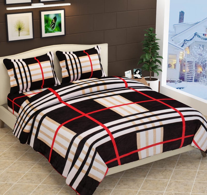 Temoli® King Size Warm bedsheets for Winter, Winter bedsheets for King Size Bed with 2 Pillow Covers. 250X250Cm (Boxes-Brown) - Image 5