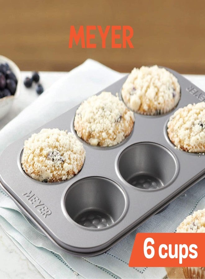 Meyer Bakemaster Carbon Steel Non Stick 6 Cup Muffin Pan | Cup Cake Mold | Cupcake Tray | Moulds for Baking | Nonstick Pan | Round Tray | Nonstick Bakeware, Grey - Image 2