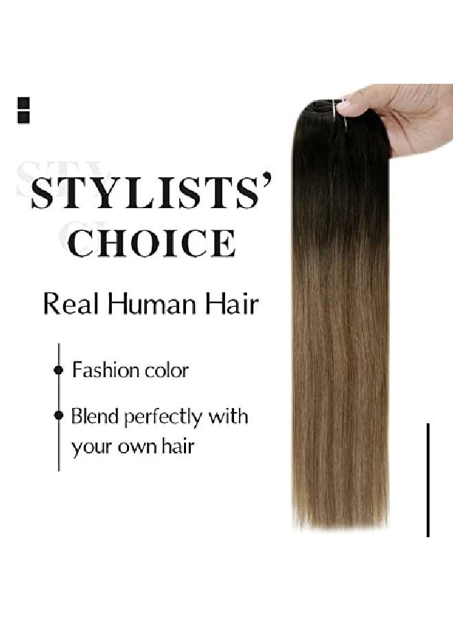 Easyouth - Clip In Hair Extensions Human Hair Balayage Clip In Extensions Ombre Brown Fading To Medium Brown With Ash Blonde Clip In Real Human Hair Natural Straight 16 Inch 120G/7Pcs - Image 1