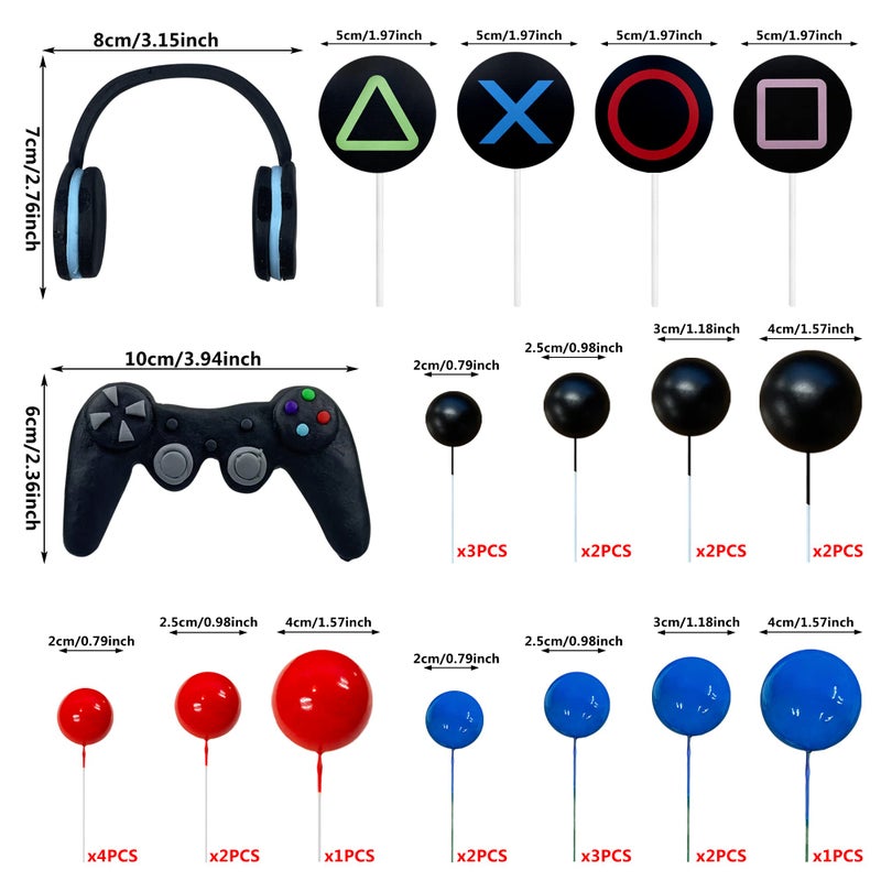TOSPARTY 30 PCS Video game themes Cake Toppers  Headset Cake Decoration Ball   Controller Cake Decoration for Birthday Party Cake Decoration (Colour) - Image 2