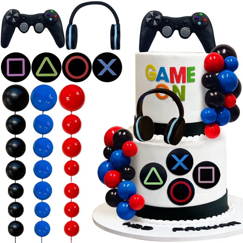 TOSPARTY 30 PCS Video game themes Cake Toppers  Headset Cake Decoration Ball   Controller Cake Decoration for Birthday Party Cake Decoration (Colour) - Image 1