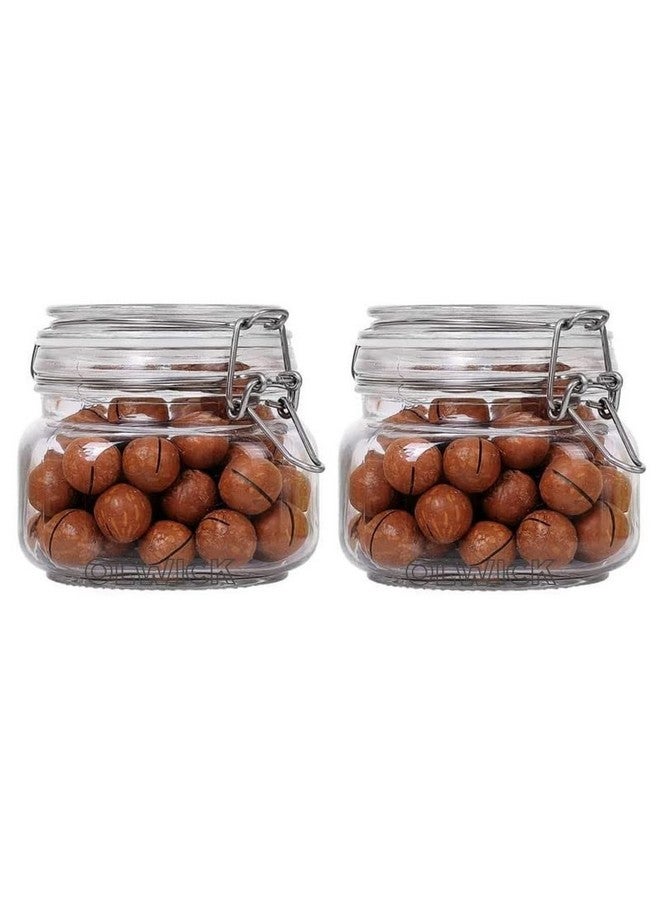 OLWICK 2 Pcs Air Tight Glass Storage Containers With Steel Clamp Lid And Silicon Seal/Glass Jars/Kitchen Storage Containers/Cookie Jar (Square, 500 ML),Transparent - Image 1