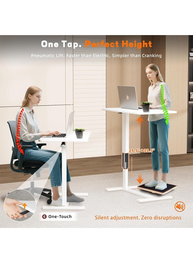 "تاقومارت طاولة سرير جانبية بعجلات، طاولة سرير قابلة للتعديل للمستشفى، طاولة كمبيوتر محمول متدحرجة، طاولة سرير جانبية طبية، لون أبيض - Image 2