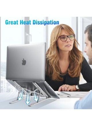 Adjustable Foldable Laptop Stand for Desk, Portable Ergonomic Notebook Holder with Cooling Ventilation, Compatible with MacBook Air/Pro, Lenovo, Dell, HP & Tablets – Black or silver - view 4