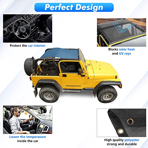 Jimen for TJ Sunshade, Mesh Sun Shade Bikini Top Compatible with Jeep Wrangler TJ 1997-2006 (Black) - Image 4