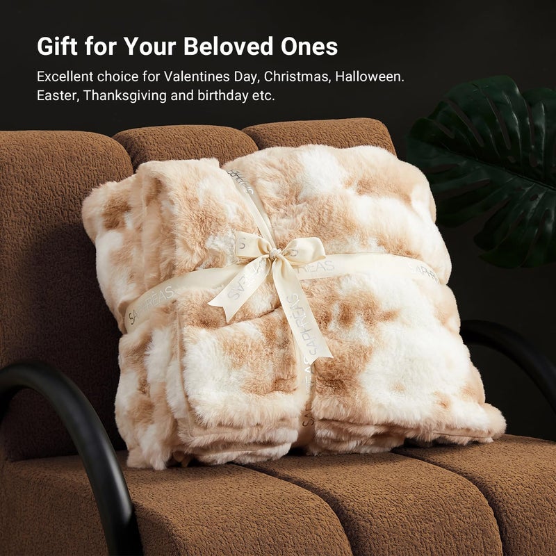 SAPHREAS Faux Fur Throw Blanket for Couch, Fluffy Fuzzy Bubble Blanket for Sofa Bed Living Room, Decor Soft Cozy Gifts for Women Men, 50x60â€ Tie Dye Khaki - Image 2