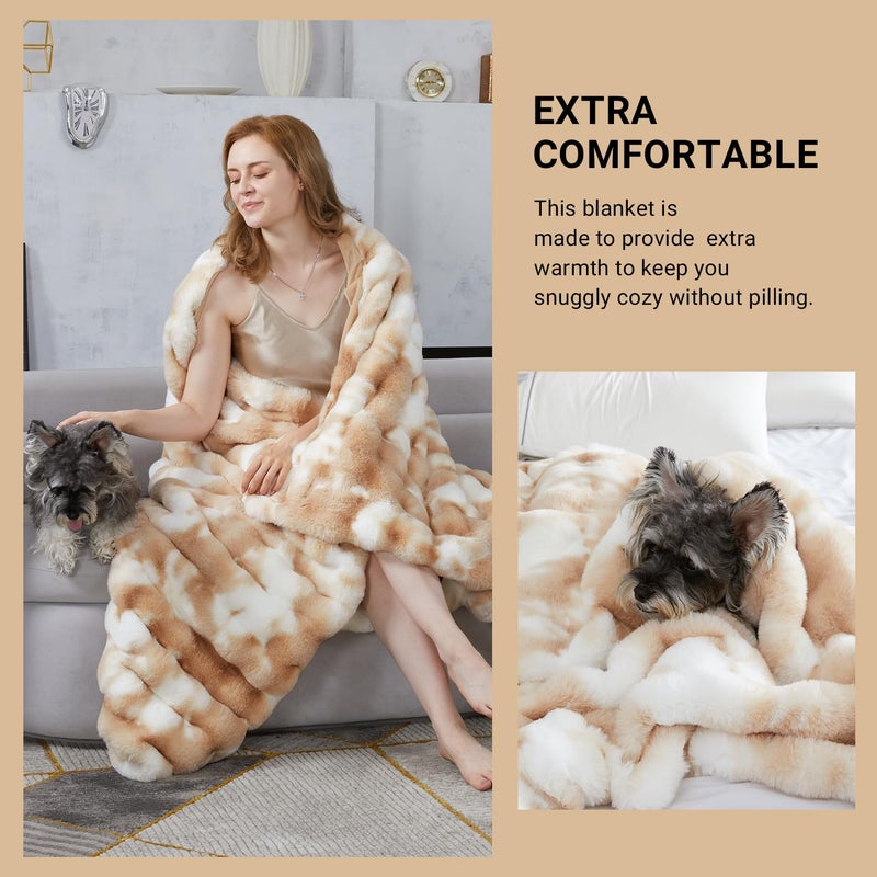 SAPHREAS Faux Fur Throw Blanket for Couch, Fluffy Fuzzy Bubble Blanket for Sofa Bed Living Room, Decor Soft Cozy Gifts for Women Men, 50x60â€ Tie Dye Khaki - Image 4