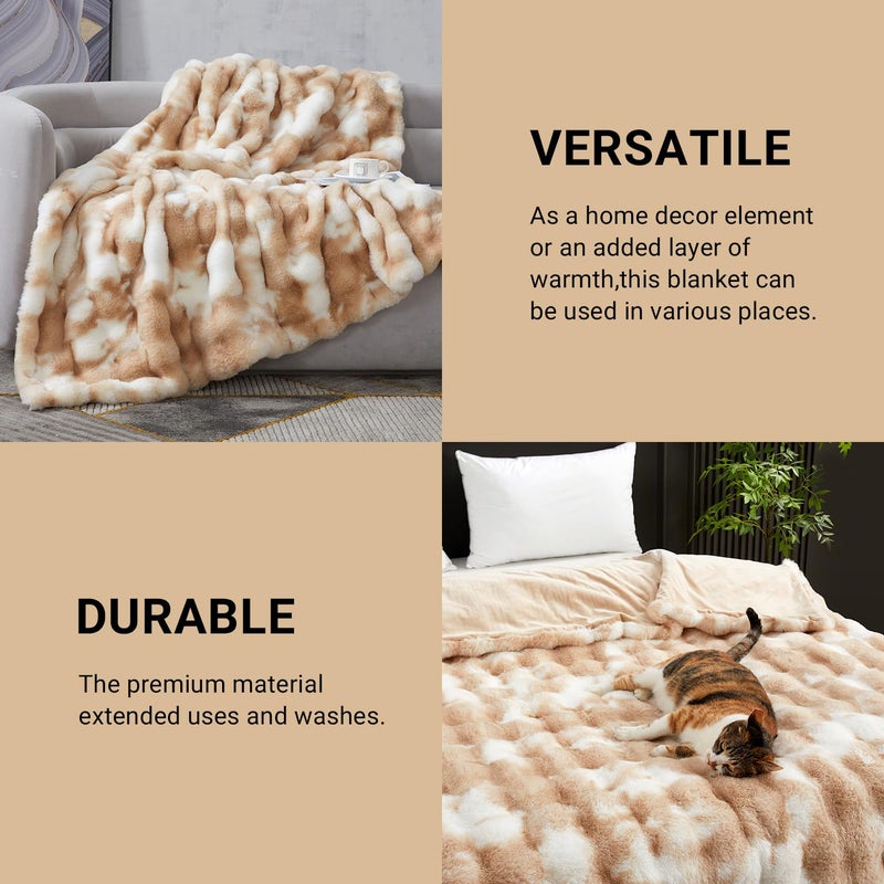 SAPHREAS Faux Fur Throw Blanket for Couch, Fluffy Fuzzy Bubble Blanket for Sofa Bed Living Room, Decor Soft Cozy Gifts for Women Men, 50x60â€ Tie Dye Khaki - Image 5