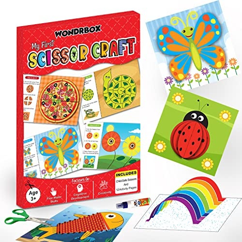 WONDRBOX Scissor Skills Activity Book - Unicorn, 12 Fun Cutting & Creative Activities for Preschoolers, 1 Child-Safe Scissors, Fine Motor Skills Craft Kit, Gifts for Kids Ages 3, 4, 5, 6, 7 (Scissor Craft) - Image 1