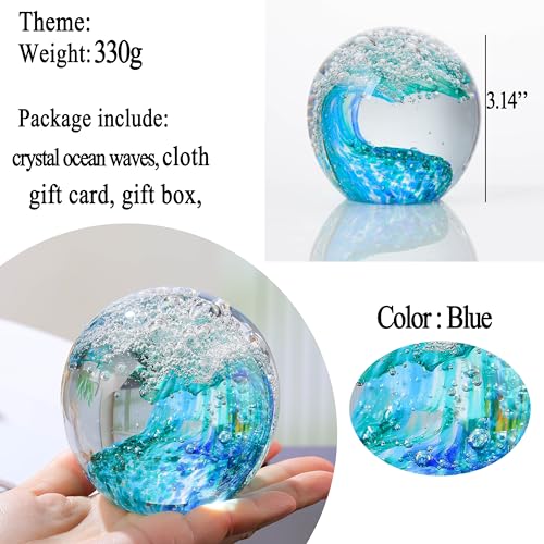 Qianwei Hand Blown Glass Figurines Ball Ocean Waves Paperweight Glass Ball Home Decor Collectible Aquarium Decor Office Decor Ocean Lovers - Image 3