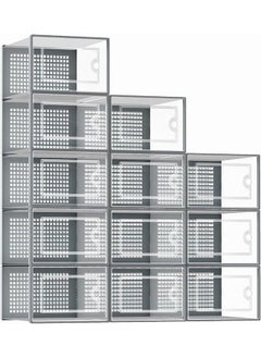 Generic Wardrobe Shoe Cabinet 12-Piece Gray Transparent Plastic Stackable Shoe Cabinet with Drawers and Lid Bedside Shoe Cabinet for Hall Wardrobe (Grey)  - Image 1