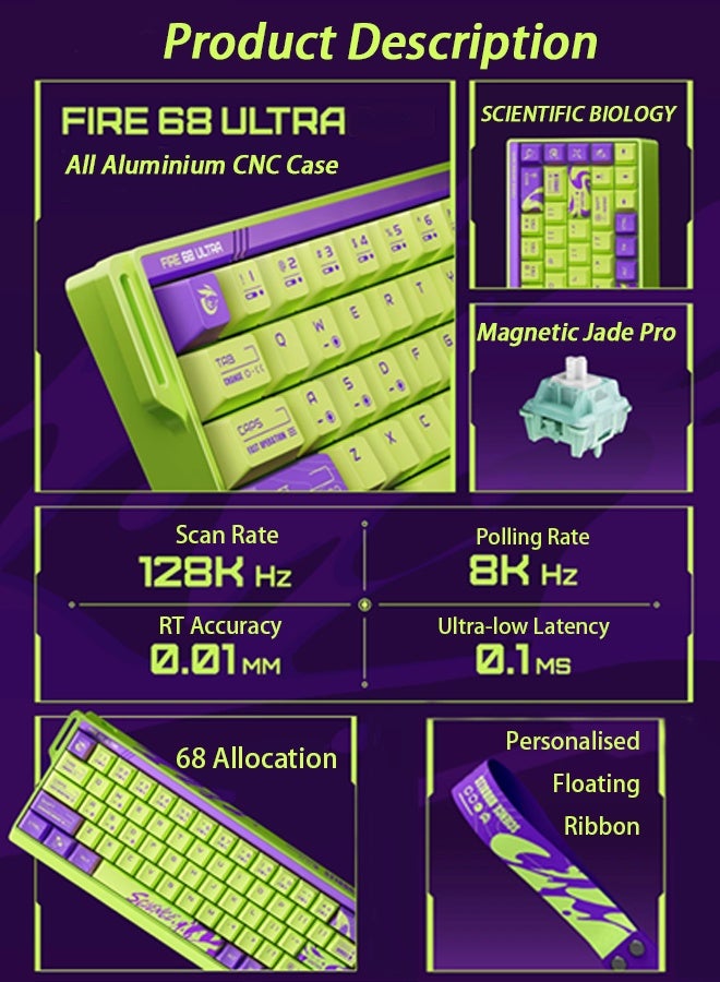 مادليونس لوحة مفاتيح Fire68 Ultra للألعاب مع إضاءة RGB، معدل استجابة 8 كيلوهرتز، زمن انتقال 0.1 مللي ثانية، دعم تقنية Fast Trigger RT قابلة للاستبدال السريع، مع محركات تعديلية، ومفاتيح مغناطيسية بتقنية تأثير هول، مناسبة لألعاب FPS عالية السرعة، لوحة ميكانيكية ألعاب، إصدار محدود "Science Bubble" (مفتاح Jade Shaft Pro المغناطيسي) - Image 3