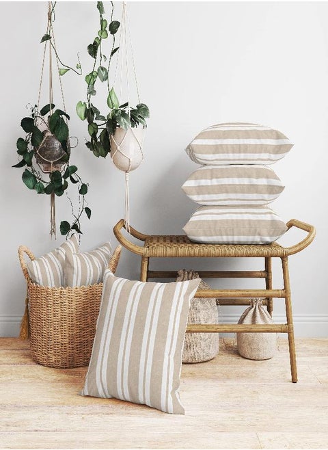 Encasa Homes Franca Beige Stripes Throw Pillow Cover 2pc Set - 18 x 18 inch | Farmhouse Stripes Accent Cushion Cases for Couch