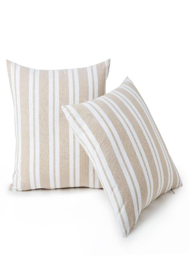 Encasa Homes Franca Beige Stripes Throw Pillow Cover 2pc Set - 18 x 18 inch | Farmhouse Stripes Accent Cushion Cases for Couch